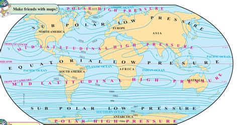 The direction of the isobars and the distance between successive isobars over the oceans and ...