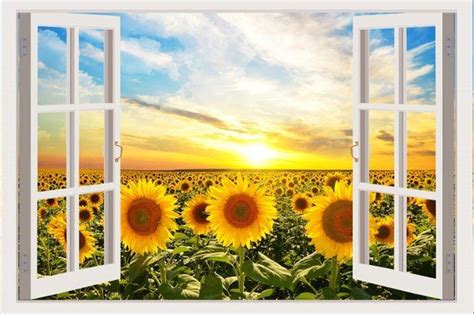 3D Window Flowers Decal, Window Frame, 3D Wall Decor, Flower Wall Decals, Vinyl Stickers, Wall ...