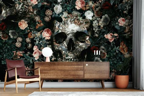 Skull and Floral Pattern Wallpaper - Buy Online | Happywall