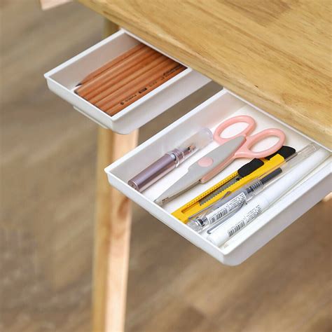 Adhesive Under-Desk Drawer Storage Box Tray Organizer Home Office White/Gray - Walmart.com ...