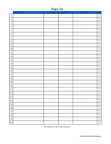 Printable Blank Sign In Sheet