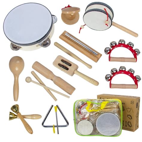 WoodenEdu Wooden Musical Instruments Set for Toddlers 1-3, Natural Wood ...