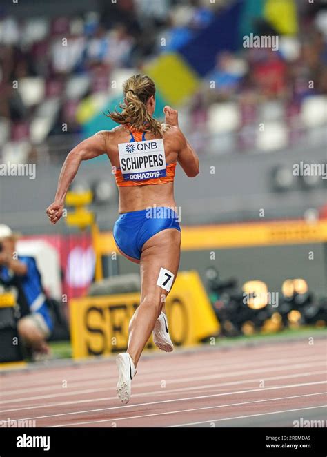 Dafne Schippers running the 100m at the 2019 World Athletics Championships in Doha Stock Photo ...