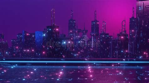 Metropolis Night Skyline Illuminated Skyscrapers Futuristic Cityscape ...