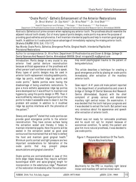 Ovate Pontic Design: An Immediate Solution for Esthetic Replacement of Anterior Teeth | PDF ...