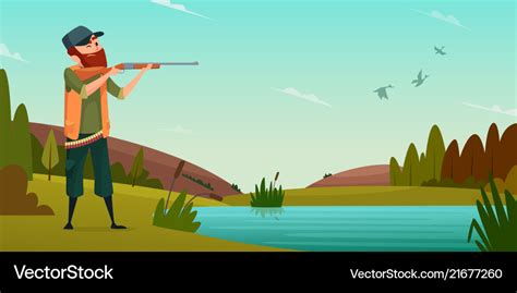 Duck hunting background cartoon Royalty Free Vector Image