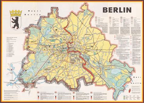 Berlin : a cold war map showing the Berlin Wall as a bricked-up barrier and barbed wire ...