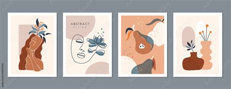 Collection of abstract minimalist art posters. Mid century modern design for prints, poster ...