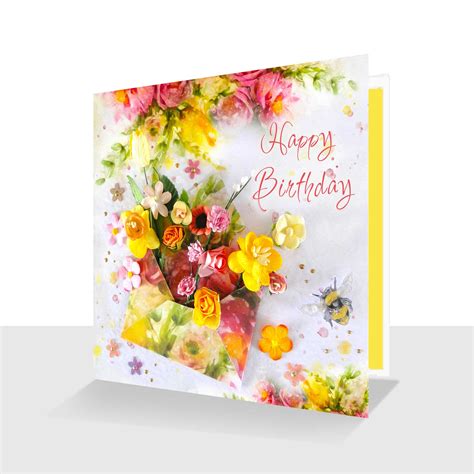 Pretty Happy Birthday Card Envelope of Flowers - Paradis Terrestre