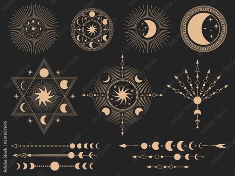 Mystic magic symbols. Vector illustration set. Magic mystery tattoo ...