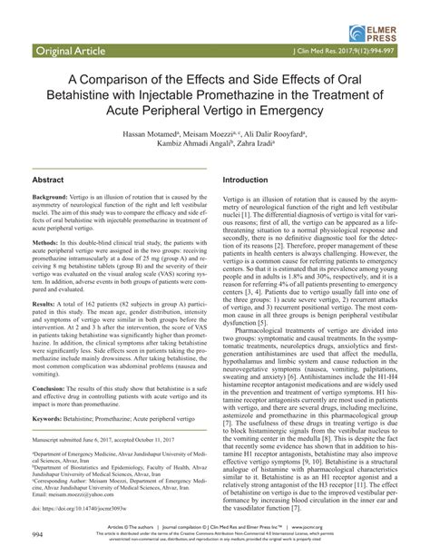 (PDF) A Comparison of the Effects and Side Effects of Oral Betahistine ...