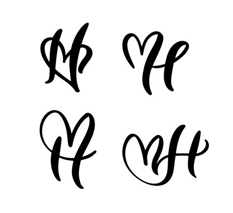 Vector Set of Vintage floral letter monogram H. Calligraphy element Valentine flourish. Hand ...