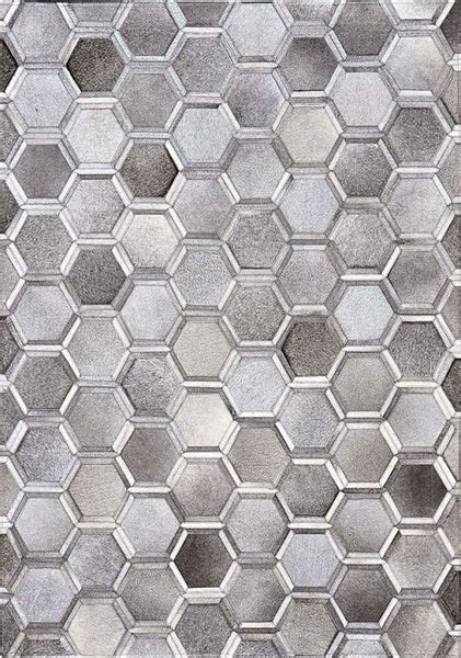 Madisons Gray Cowhide Area Rug - 3D Hexagon Pattern Cowhide Patchwork