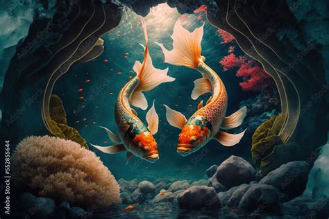 4K Underwater Koi Fish Wallpaper, Landscape, beautiful and calming Stock Illustration | Adobe Stock