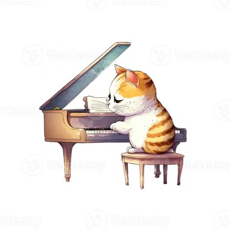 Free Cat Playing Piano watercolor ai generative 23399933 PNG with ...