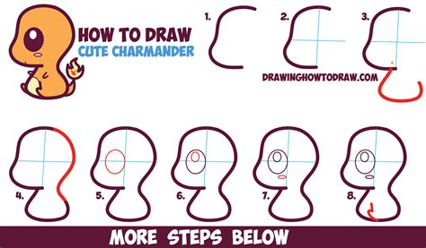 How to Draw Cute / Kawaii / Chibi Charmander from Pokemon in Easy Step ...