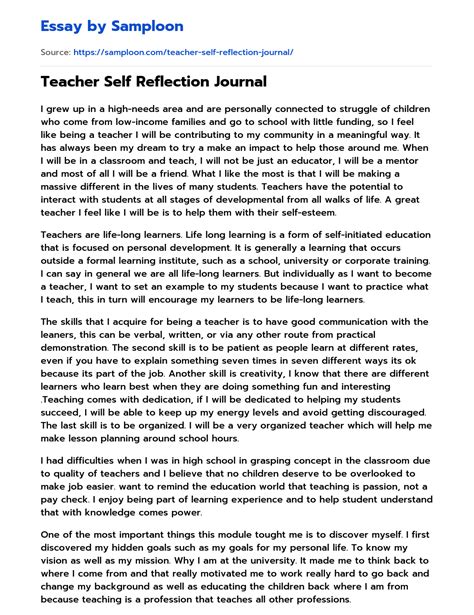 ≫ Teacher Self Reflection Journal Free Essay Sample on Samploon.com