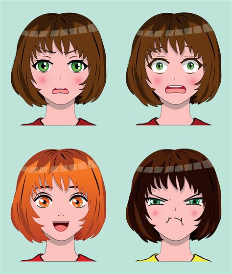 anime girl face reaction set 15267771 Vector Art at Vecteezy