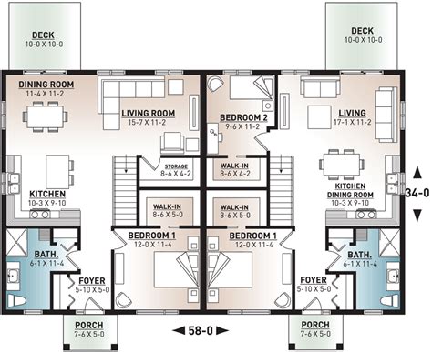 Contemporary Duplex House Plan with Matching Units - 22544DR ...