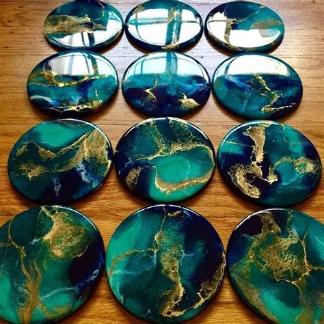 Made-to-Order Hand-Painted Wood Coaster set - Functional Art - Abstract Art - Resin Art ...