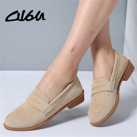 O16U Women Ballet flats shoes Suede Leather Slip on Ladies cute casual Shoes olorful Female ...