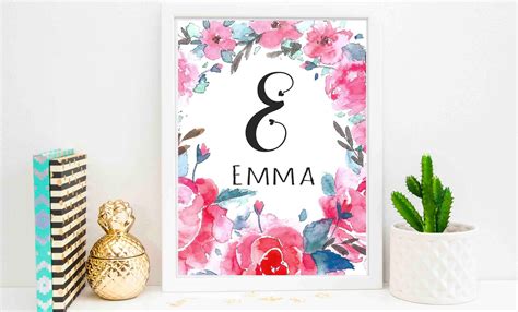 Nursery Floral Decor Emma Name Art Emma Name Sign Emma Nursery - Etsy