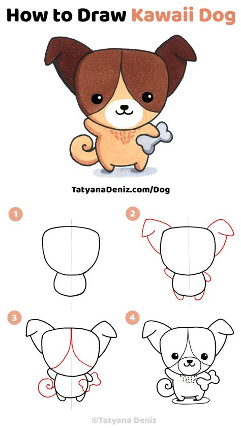 How to draw kawaii dog (step-by-step drawing tutorial) | Como dibujar un perro, Dibujos kawaii ...