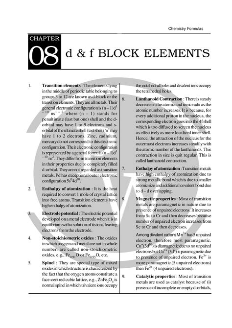 Chemistry formula for class 12 chapter-D-block Elements