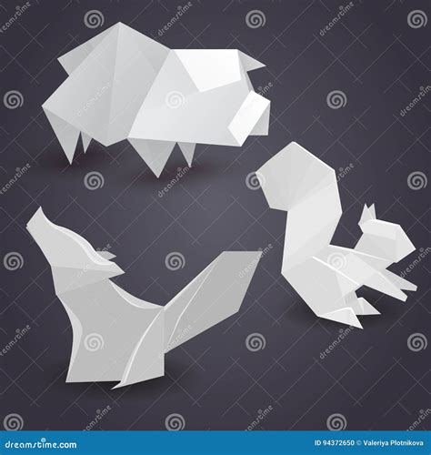 Set of Paper Origami Figures of Animals. Stock Vector - Illustration of colorful, object: 94372650