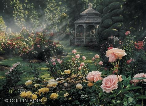 Rose Garden Painting, Rosegarden Print, Rose Garden Artwork, Garden Gazebo, Floral Wall Art ...