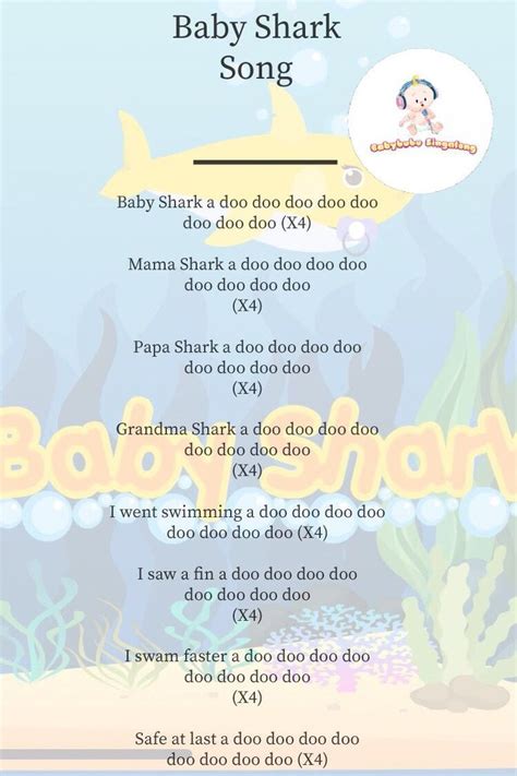 Lyrics to Baby Shark Song #songstosingtobaby http://www.babybubutoys.com | Baby shark song, Baby ...