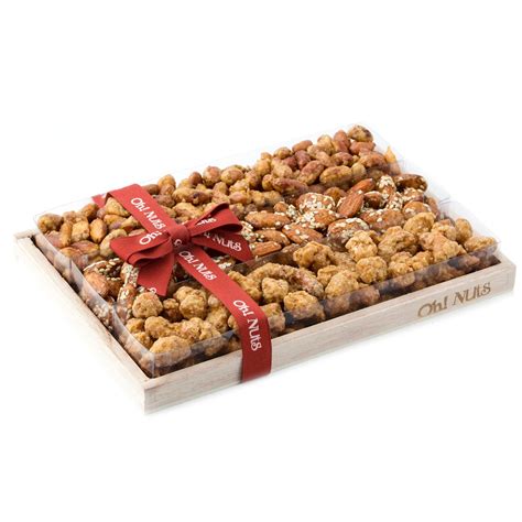 Oblong Honey Roasted Nuts Wooden Gift Basket • Holiday Nut Gift Baskets • Holiday Gifts ...