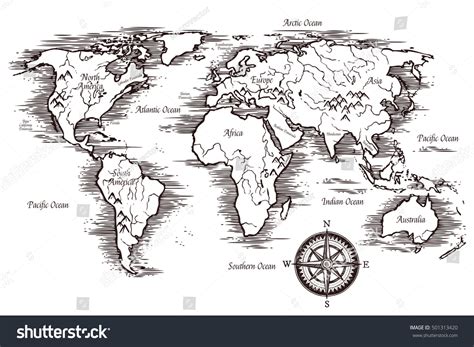 Sketch World Map Template Black White: stockvector (rechtenvrij) 501313420 | Shutterstock