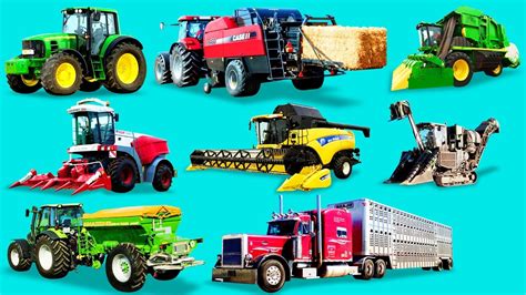 Learn farm vehicles and equipment for kids. Names and sounds. Tractors ...