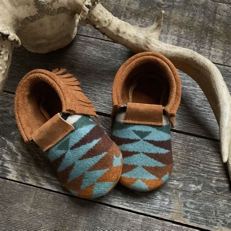 Scout Baby Moccasin 12-24 Month // Turquoise Pendleton Wool - Etsy | Baby moccasins, Baby ...