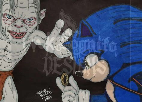 Sonic & Smeagol | Fan Art 8.5 x 11 | Inkcognitodesigns