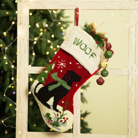 Glitzhome 19" Handmade Hooked Dog Christmas Stocking - Walmart.com - Walmart.com