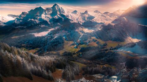 Swiss Alps Wallpaper 4K, Winterscape, Snow mountains