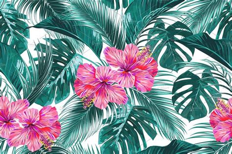 Tropical flowers,leaves pattern | Tropical print wallpaper, Flower backgrounds, Watercolor ...