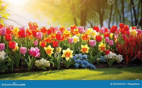 Tulip spring flower border stock illustration. Illustration of tulip ...