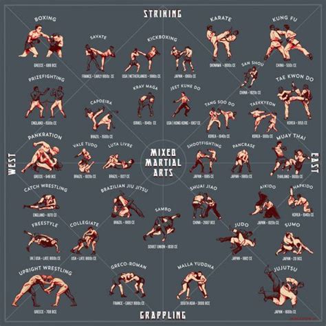 This graphic lays out all the martial arts based on country of origin, striking, and grappling s ...