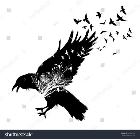 Isolated Flying Down Raven Double Exposure Stock Illustration 425457058 ...