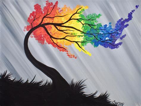 Rainbow Willow Tree Q Tip Acrylic Painting For Beginners Tutorial ...