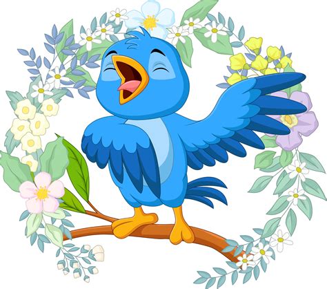 Cartoon blue bird singing on tree branch 5158310 Vector Art at Vecteezy