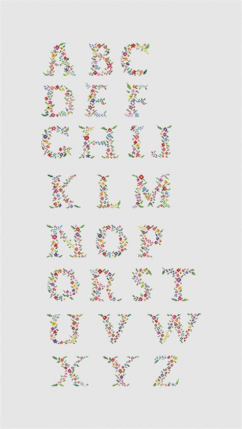 Alphabet cross stitch pdf Floral font pattern Floral | Etsy