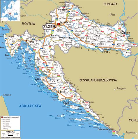 Large road map of Croatia with cities and airports | Vidiani.com | Maps ...