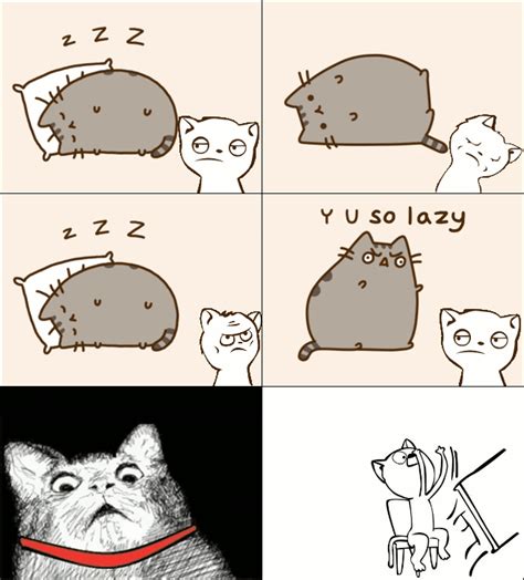 Pusheen Cat Meme Hates Lazy Cats In Rage Comic Gif