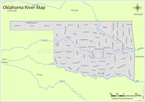 Oklahoma River Map, Rivers & Lakes in Oklahoma (PDF) - Whereig.com