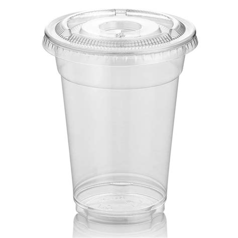 Green Direct 12 oz. Plastic Clear Cups With Flat Lids for Cold Drink / Bubble Boba / Iced Coffee ...