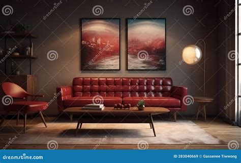 Modern Living Room Illustration with Sofa and Vintage Art Prints. AI Generative Stock ...